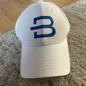 White Brunswick Unisex Baseball Cap with Blue Logo